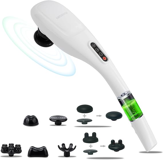MEGAWISE Cordless Handheld Back Massager, 5 Speeds, 3200mAh, Off-White